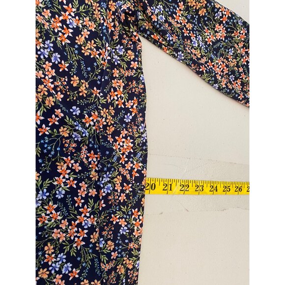 Vince Camuto Floral V-Neck Long Sleeve Blouse Navy Orange Green Blue Large - Picture 7 of 8
